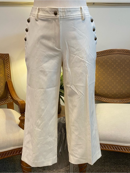 Talbots Pants - Talbots Cropped Wide-Leg White Sailor Pants w Button Details, 30" Waist, Cotton